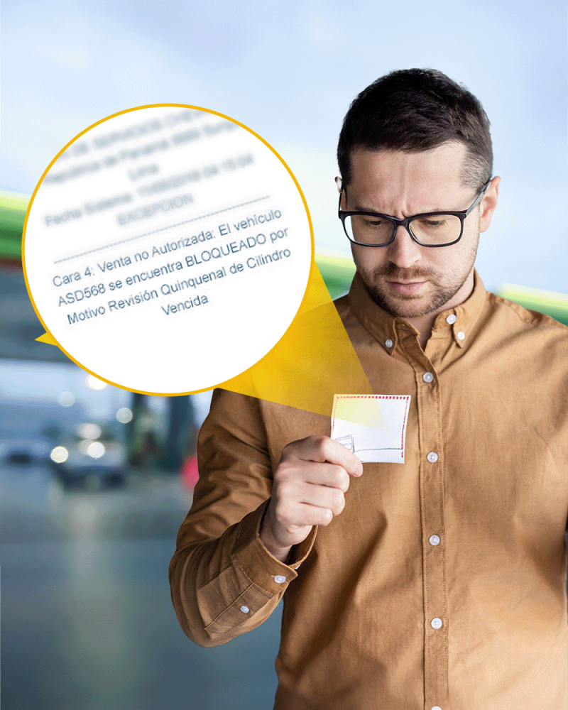 Boleta de pago con indicación de prueba quinquenal de cilindro
